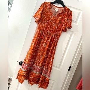 🧡Orange Boho Knox Rose Dress🧡